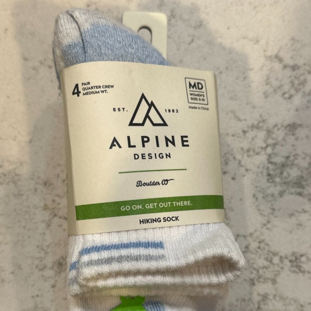 Alpine‎ Design Women's Quarter Crew Cushioned Hiking Socks Multicolor MD 5-10